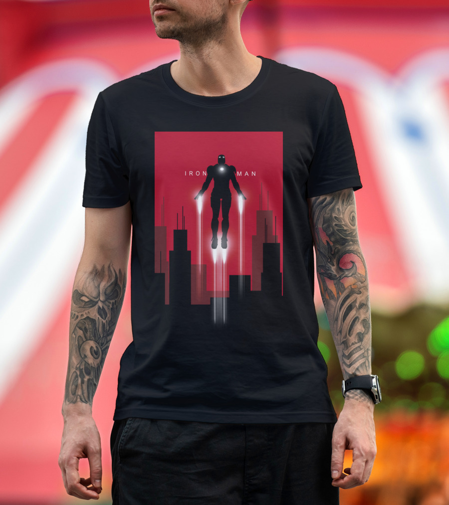 Iron Man Soars Above City Skyline T-Shirt