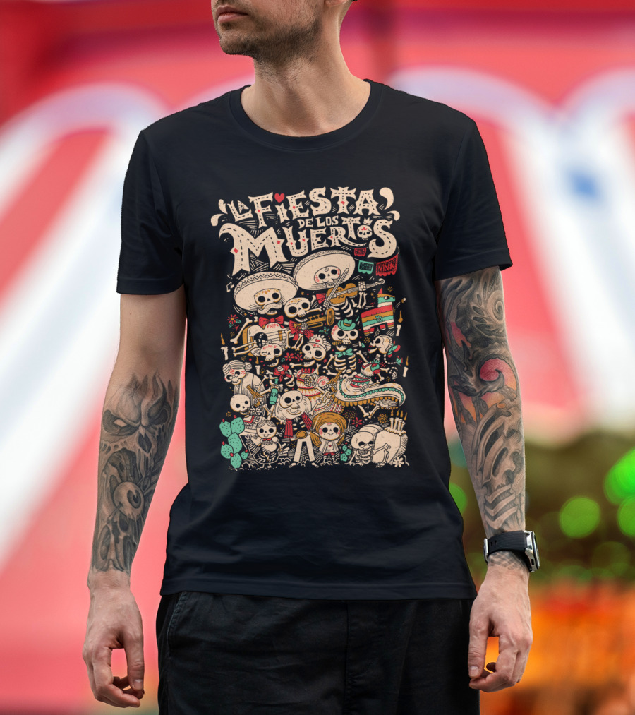 La Fiesta de los Muertos Skeleton Celebration with Mariachi and Mexican Decorations T-Shirt
