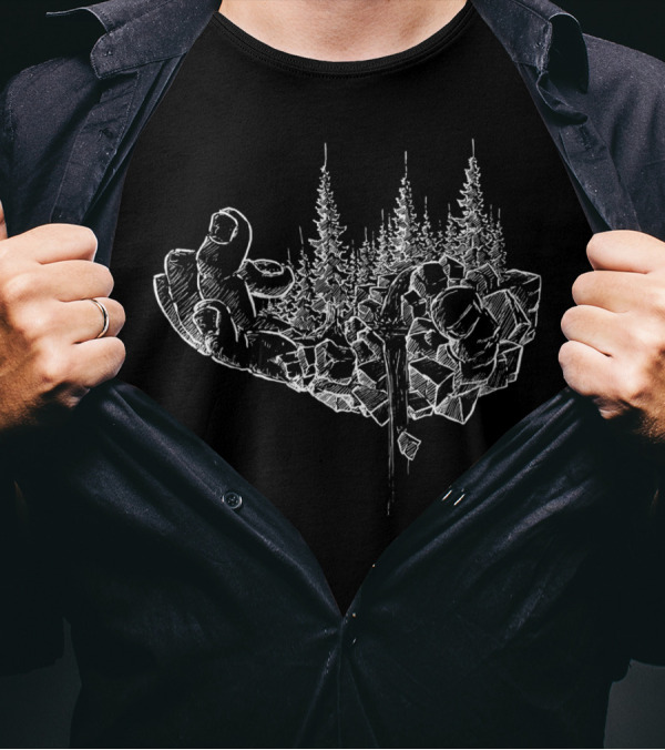 Floating Hand Scape Surreal Forest Rock Formation T-Shirt