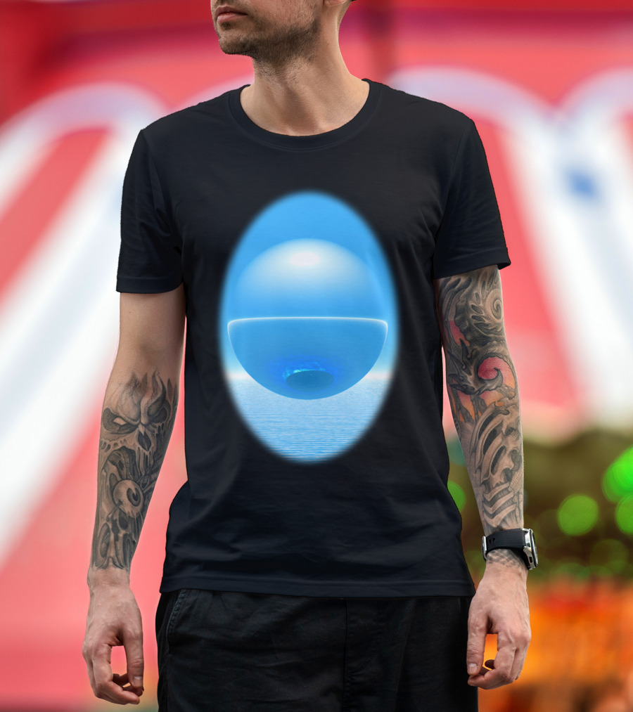 Floating Orb Over Reflected Ocean Horizon T-Shirt