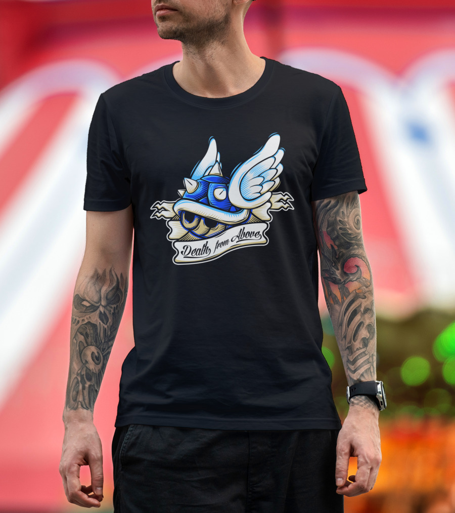Death From Above Blue Shell with Wings T-Shirt