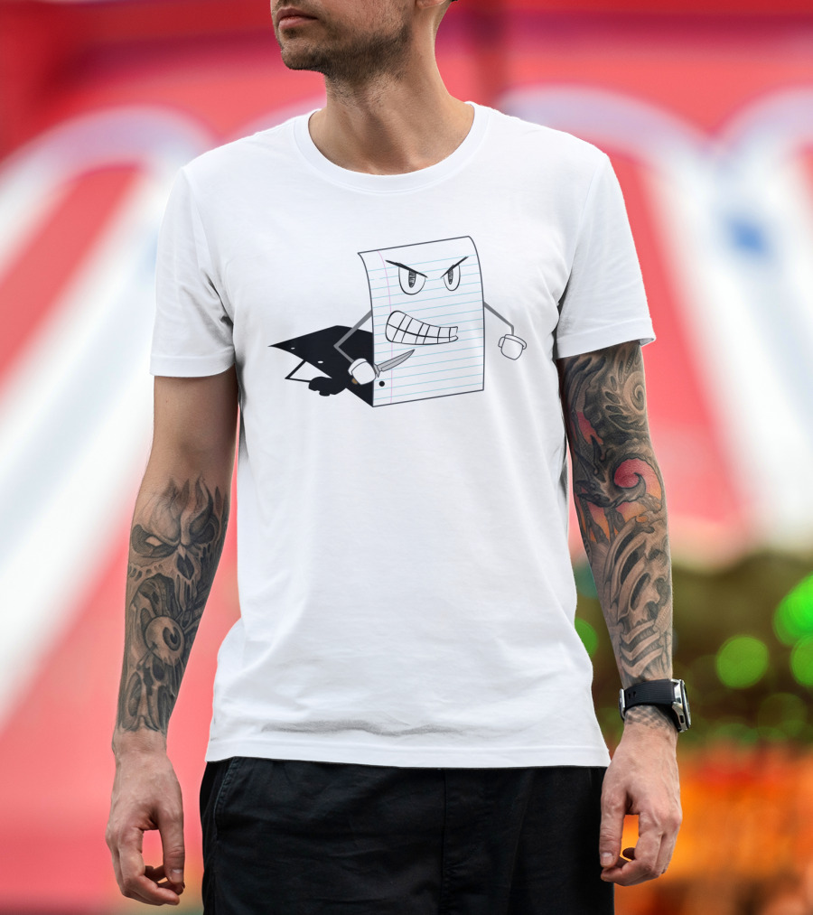 Paper Cut Angry Notebook Page with Knife T-Shirt