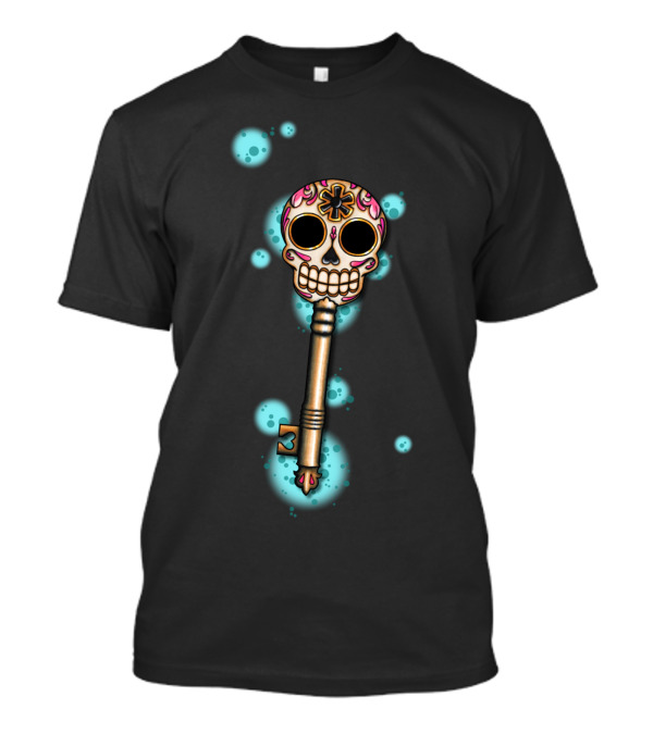 Skeleton Key Dia De Los Muertos Sugar Skull Bright Neon T-Shirt