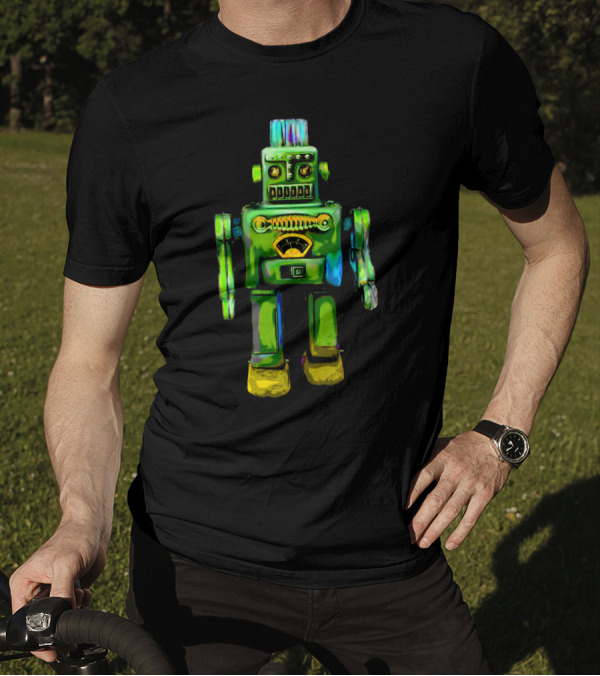 Retro Green Tin Toy Robot T-Shirt