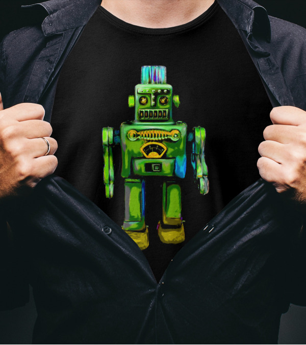 Retro Green Tin Toy Robot T-Shirt