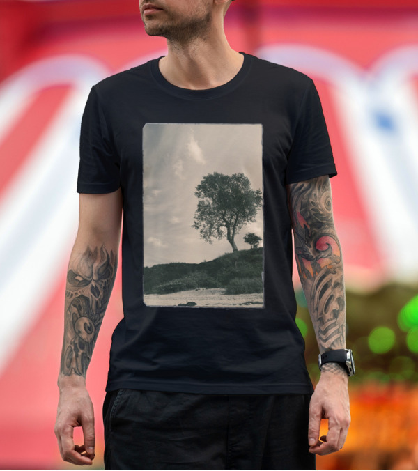 Premium T-Shirt: Tree on Grassy Hillside Under Cloudy Sky T-Shirt Tree on Grassy Hillside Under Cloudy Sky T-Shirt
