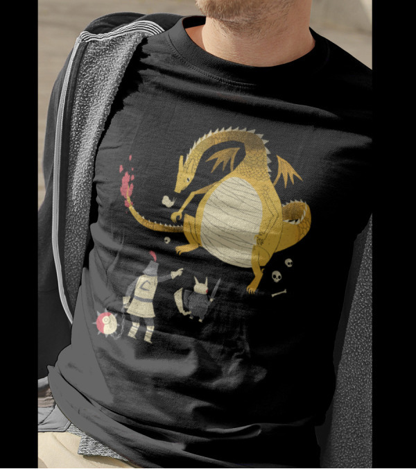 Ye Hath To Catcheth Them All Medieval Knight Dragon Battle Sketch T-Shirt
