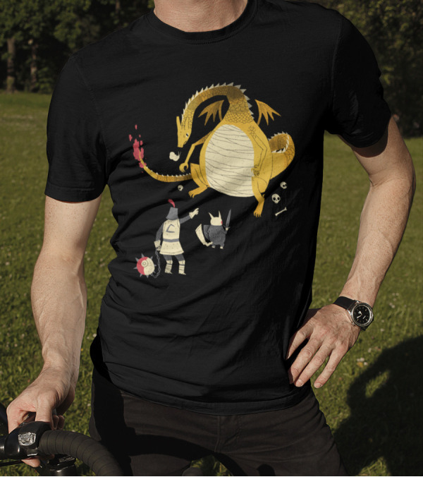 Ye Hath To Catcheth Them All Medieval Knight Dragon Battle Sketch T-Shirt