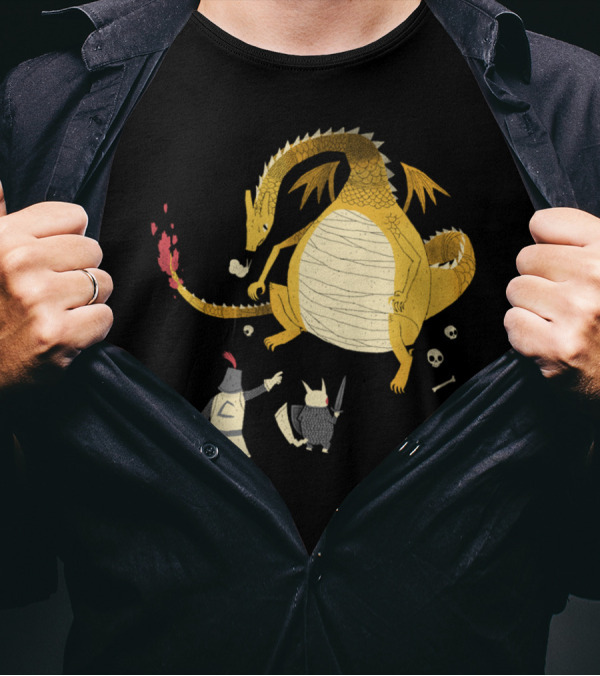 Ye Hath To Catcheth Them All Medieval Knight Dragon Battle Sketch T-Shirt