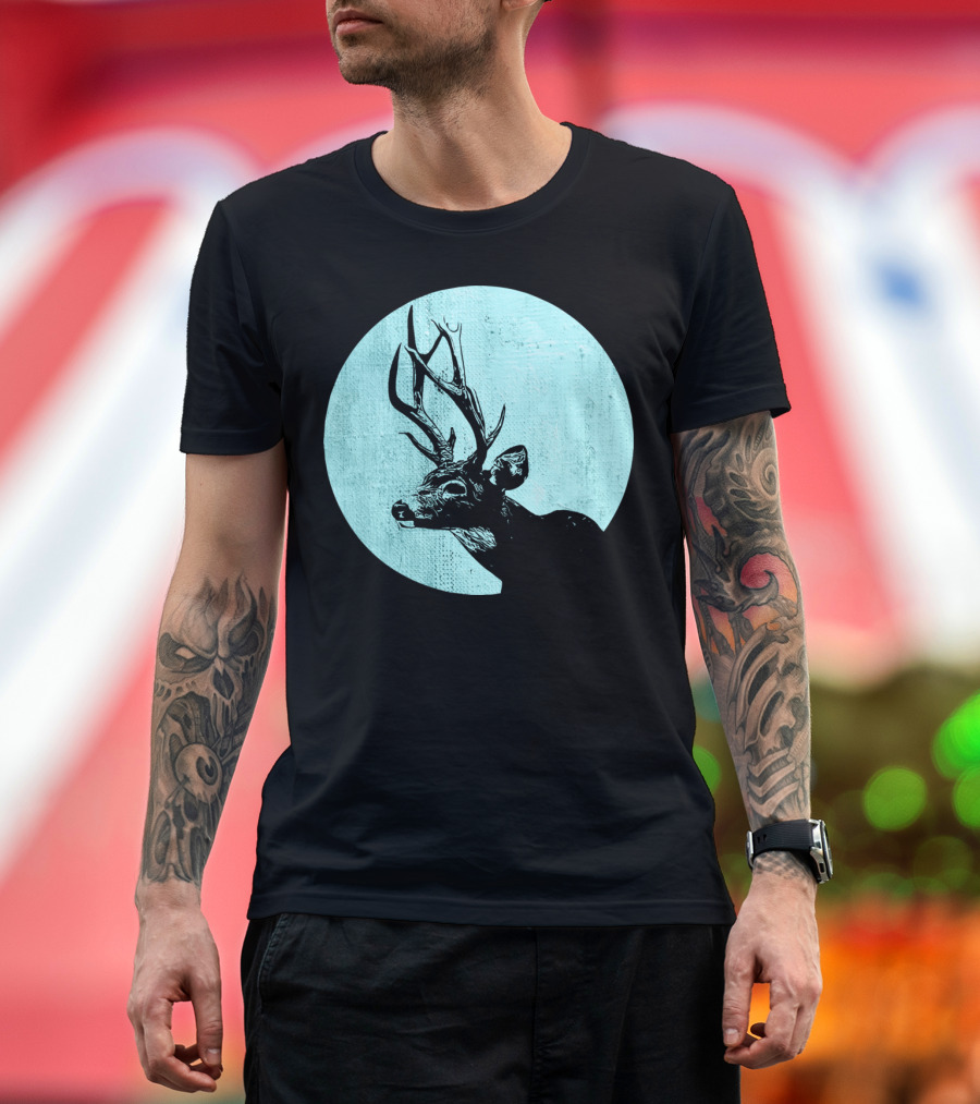 Retro Stag Vintage Deer in Blue Circle T-Shirt