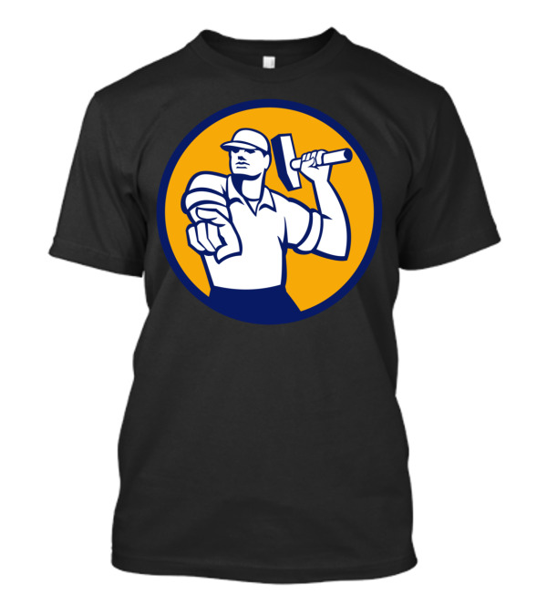 Demolition Worker Pointing Hammer Circle Icon T-Shirt