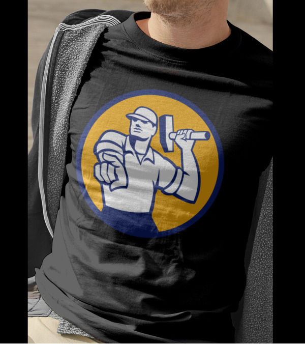Demolition Worker Pointing Hammer Circle Icon T-Shirt