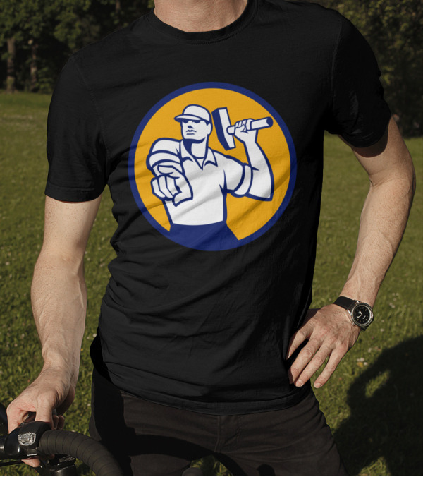 Demolition Worker Pointing Hammer Circle Icon T-Shirt