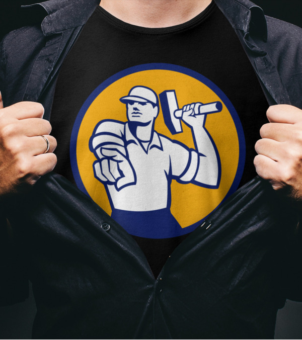 Demolition Worker Pointing Hammer Circle Icon T-Shirt