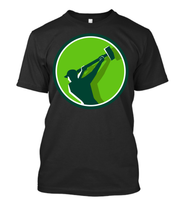 Demolition Worker Sledgehammer Circle Silhouette In Green Iconic T-Shirt