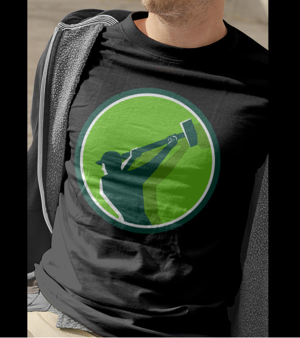 Demolition Worker Sledgehammer Circle Silhouette In Green Iconic T-Shirt