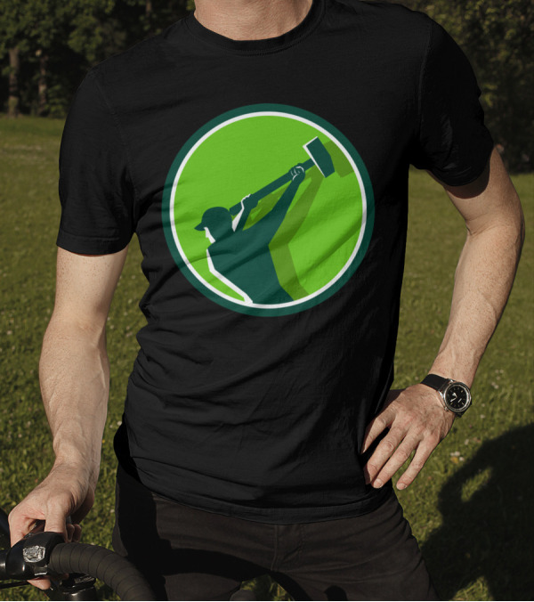 Demolition Worker Sledgehammer Circle Silhouette In Green Iconic T-Shirt
