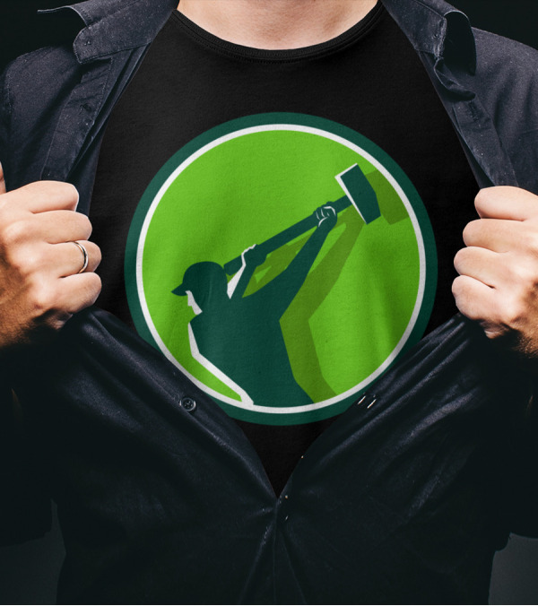 Demolition Worker Sledgehammer Circle Silhouette In Green Iconic T-Shirt
