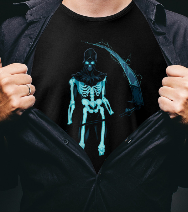 Demon With A Scythe Glowing Skeleton Warrior T-Shirt
