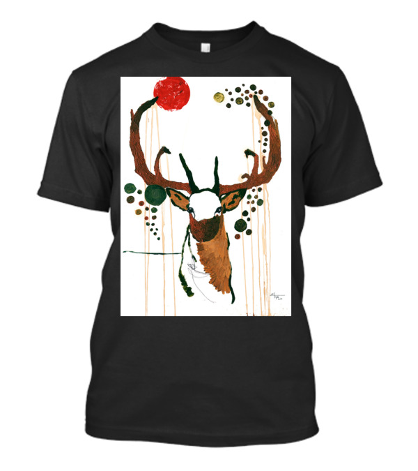 Deer With Abstract Circular Patterns And Red Sun T-Shirt
