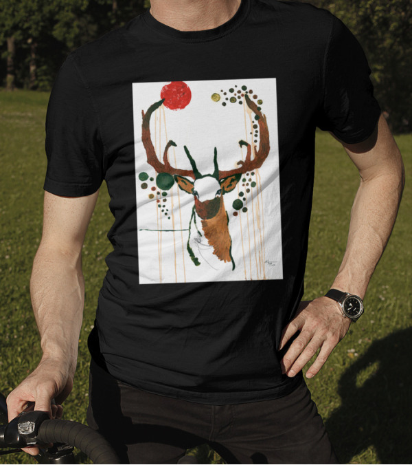 Deer With Abstract Circular Patterns And Red Sun T-Shirt