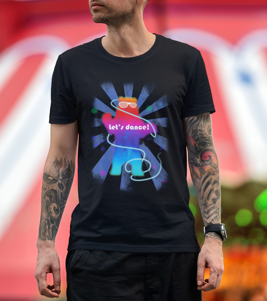Let's Dance Neon Party Bear Sunglasses Retro Vibes T-Shirt