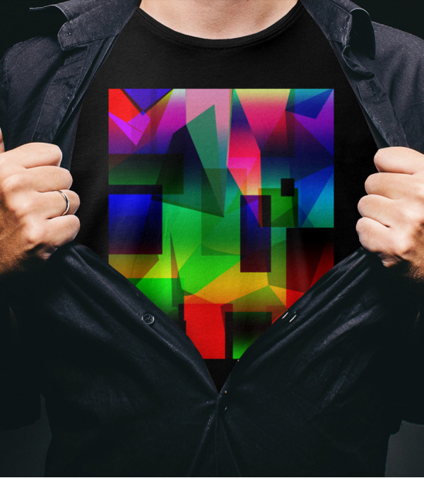 Depth Large Multicolored Geometric Abstract T-Shirt