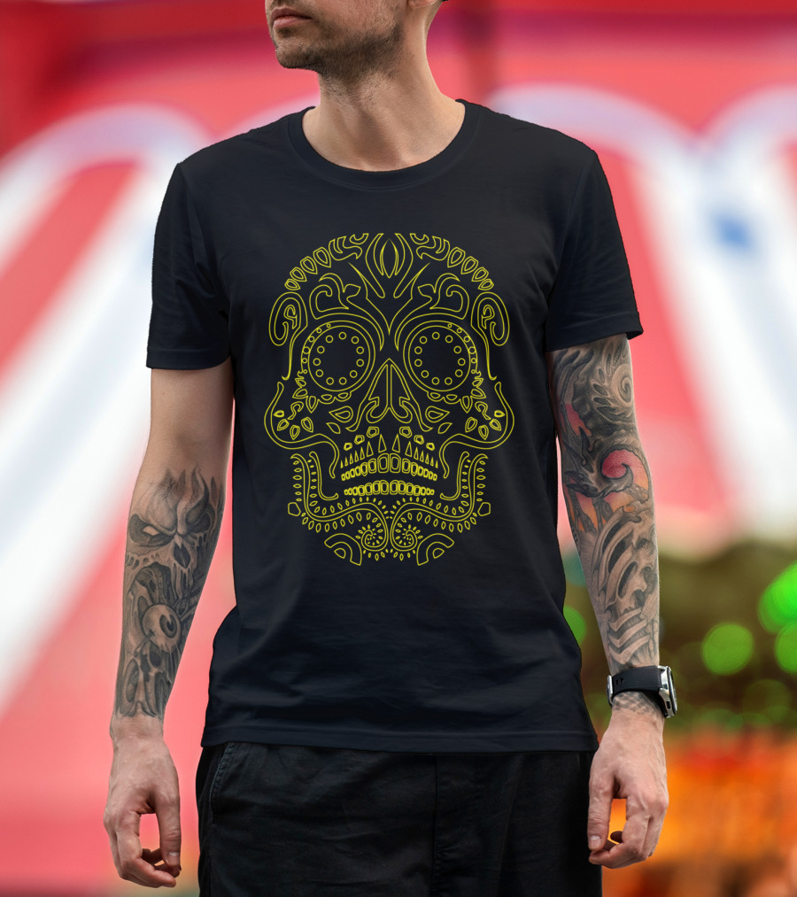 Skull Pattern Yellow Line T-Shirt