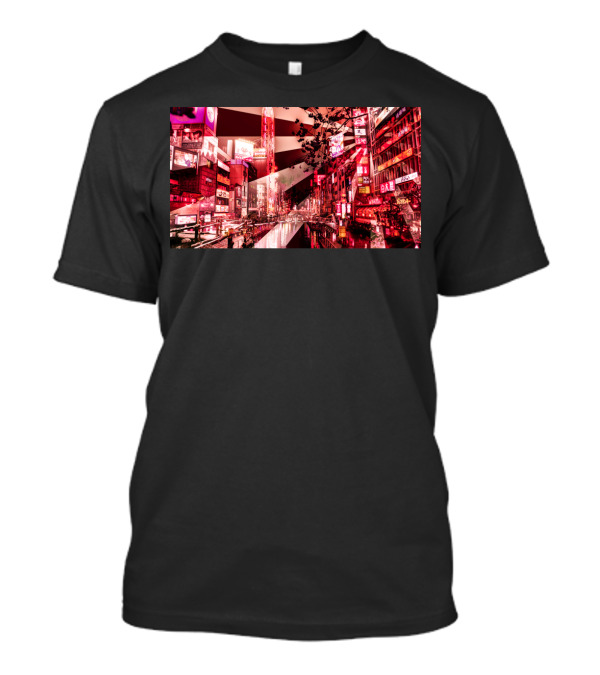 Not Kawaii Neon Cityscape Japanese Signs And Cherry Blossoms T-Shirt