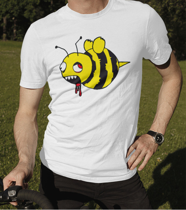 Return Of The Living Zombee Striped Blood-Dripping Cartoon Character T-Shirt