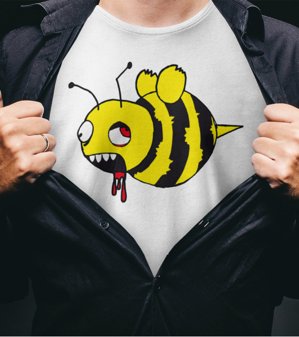 Return Of The Living Zombee Striped Blood-Dripping Cartoon Character T-Shirt