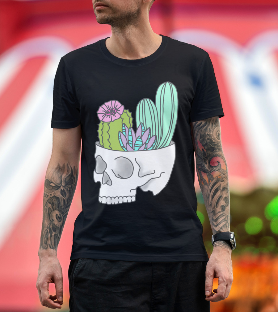 Skull Succulent Cacti Pastel Flower T-Shirt