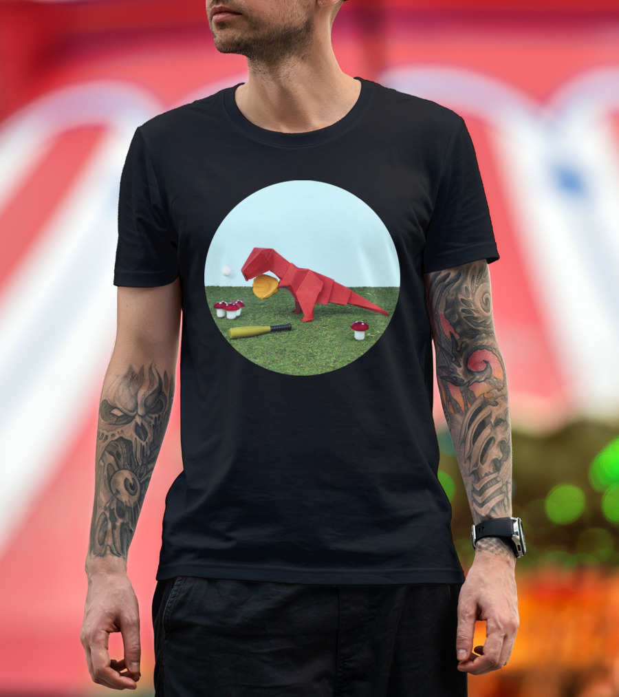 Yes Rex Can Dinosaur Baseball Origami Mushrooms T-Shirt