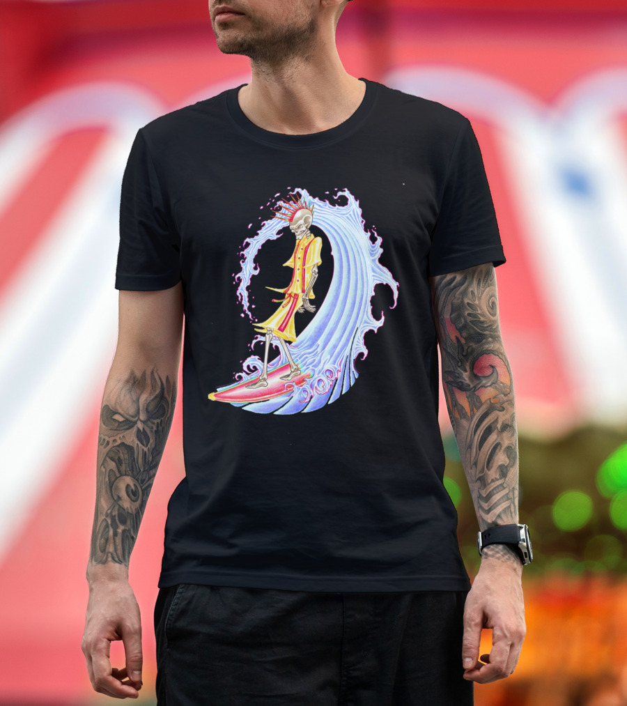 Skull Surfer Skeleton Riding Wave T-Shirt