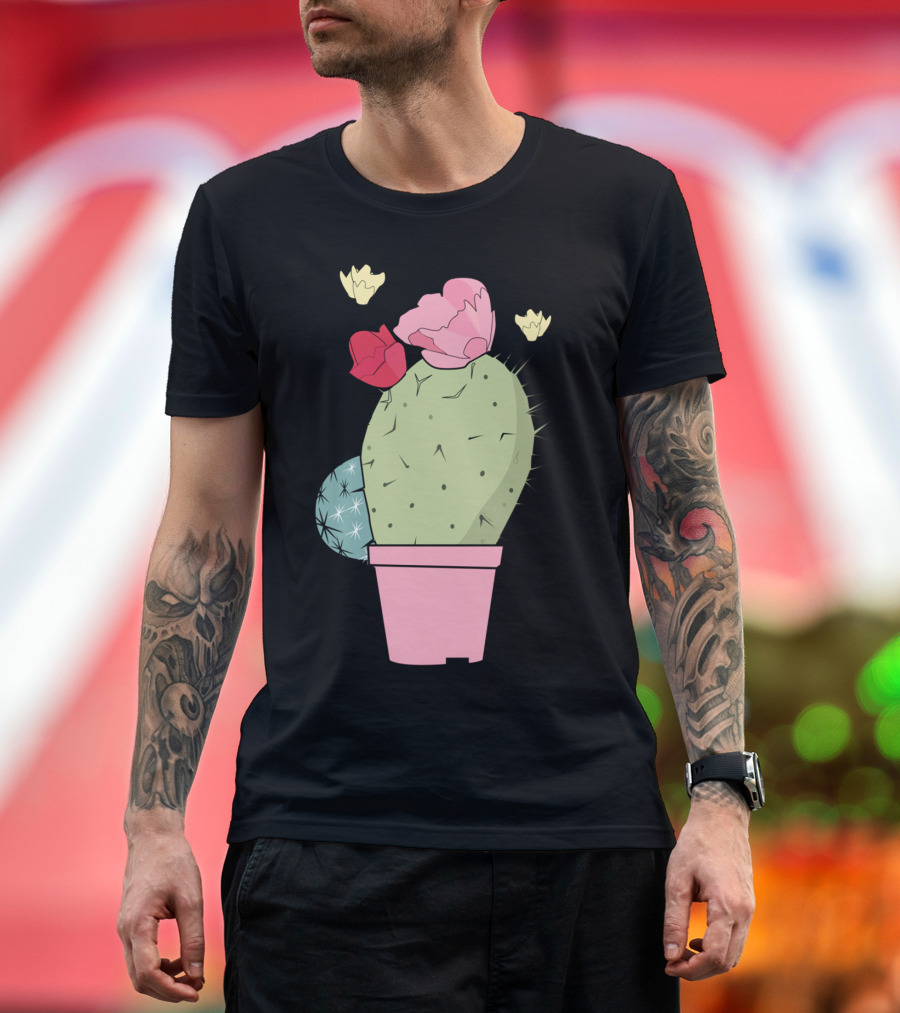 Pastel Cactus in Pink Pot with Flowers T-Shirt