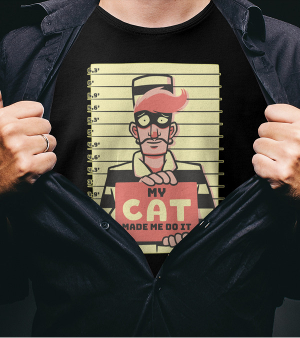 My Cat Made Me Do It Mugshot Cartoon Prisoner T-Shirt