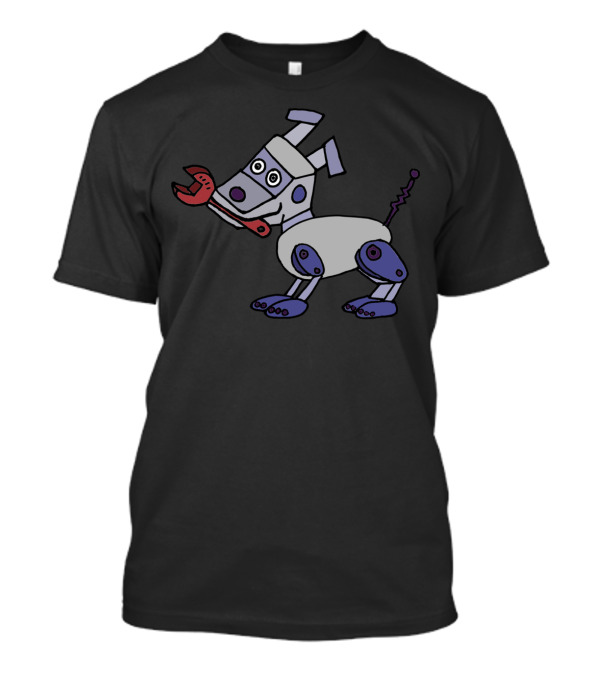 Rex The Robot Dog Holding Spanner Playful Pose T-Shirt