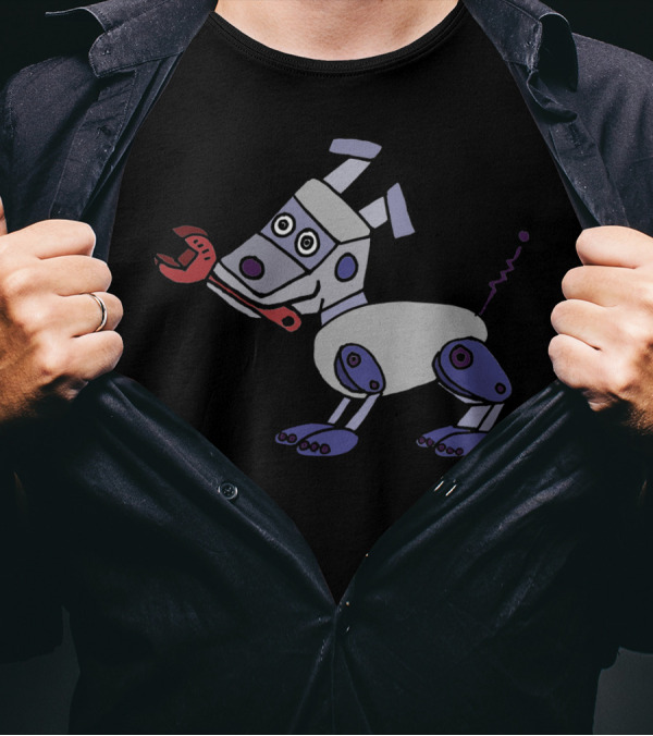 Rex The Robot Dog Holding Spanner Playful Pose T-Shirt