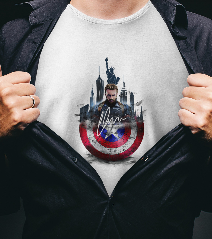 Captain America Shield New York City Skyline Heroic T-Shirt