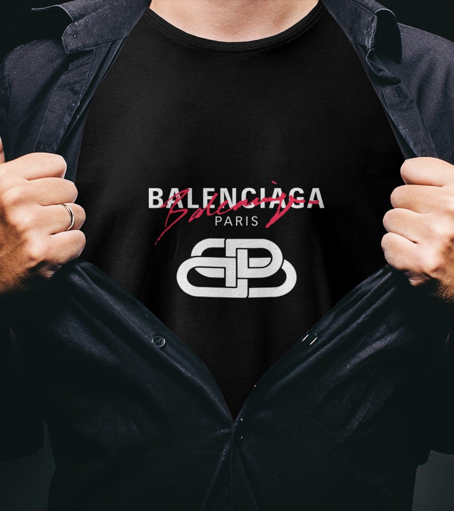 Balenciaga Paris Logo With Red Scribble Stripe T-Shirt