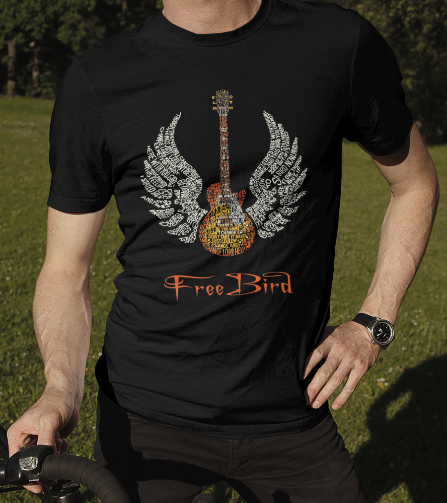 Free Bird Guitar Wings Phrase Art T-Shirt