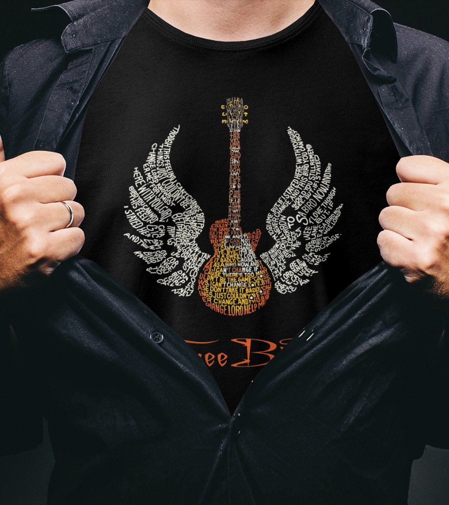 Free Bird Guitar Wings Phrase Art T-Shirt