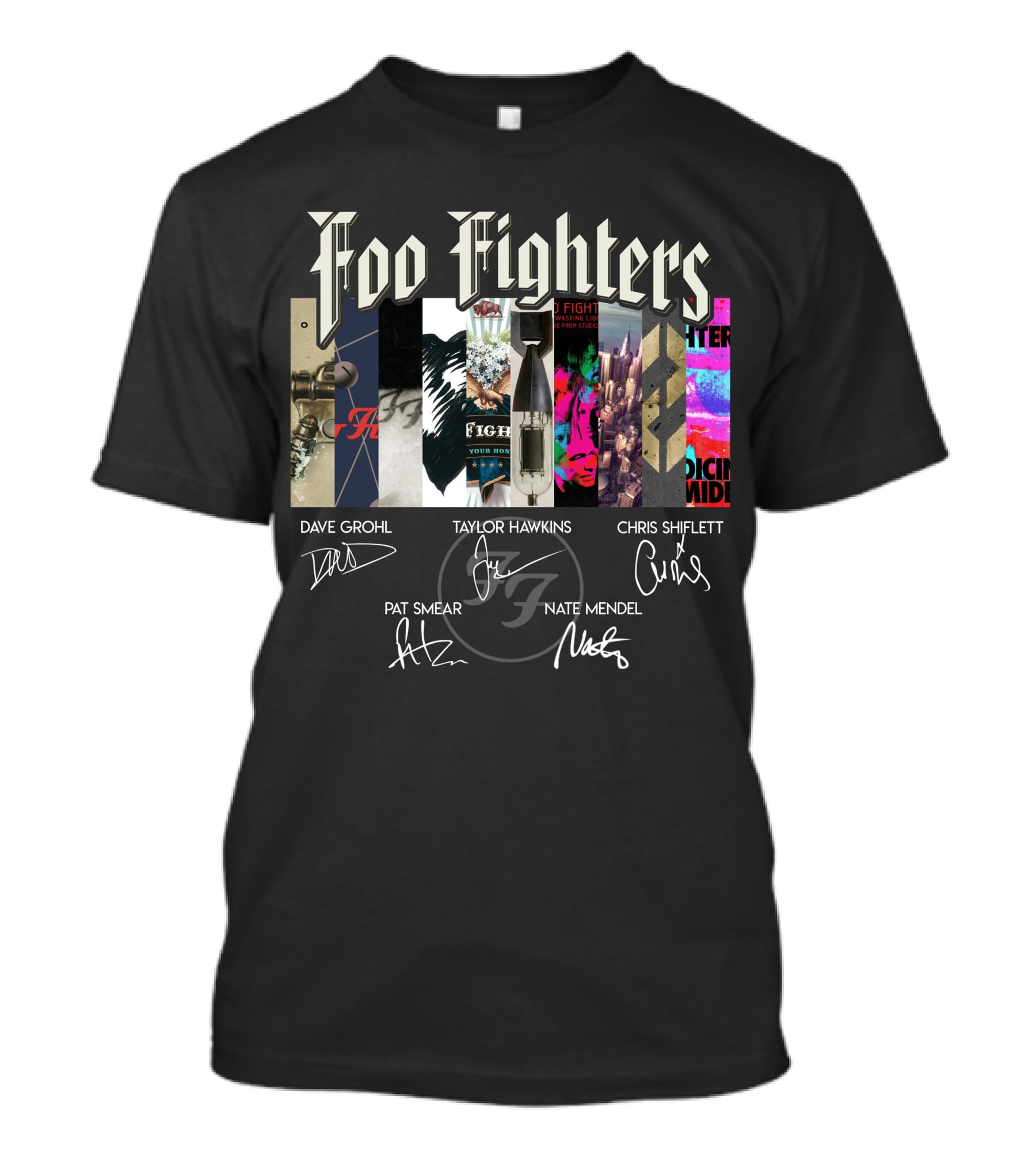 Foo Fighters Album Collage With Band Member Signatures T-Shirt