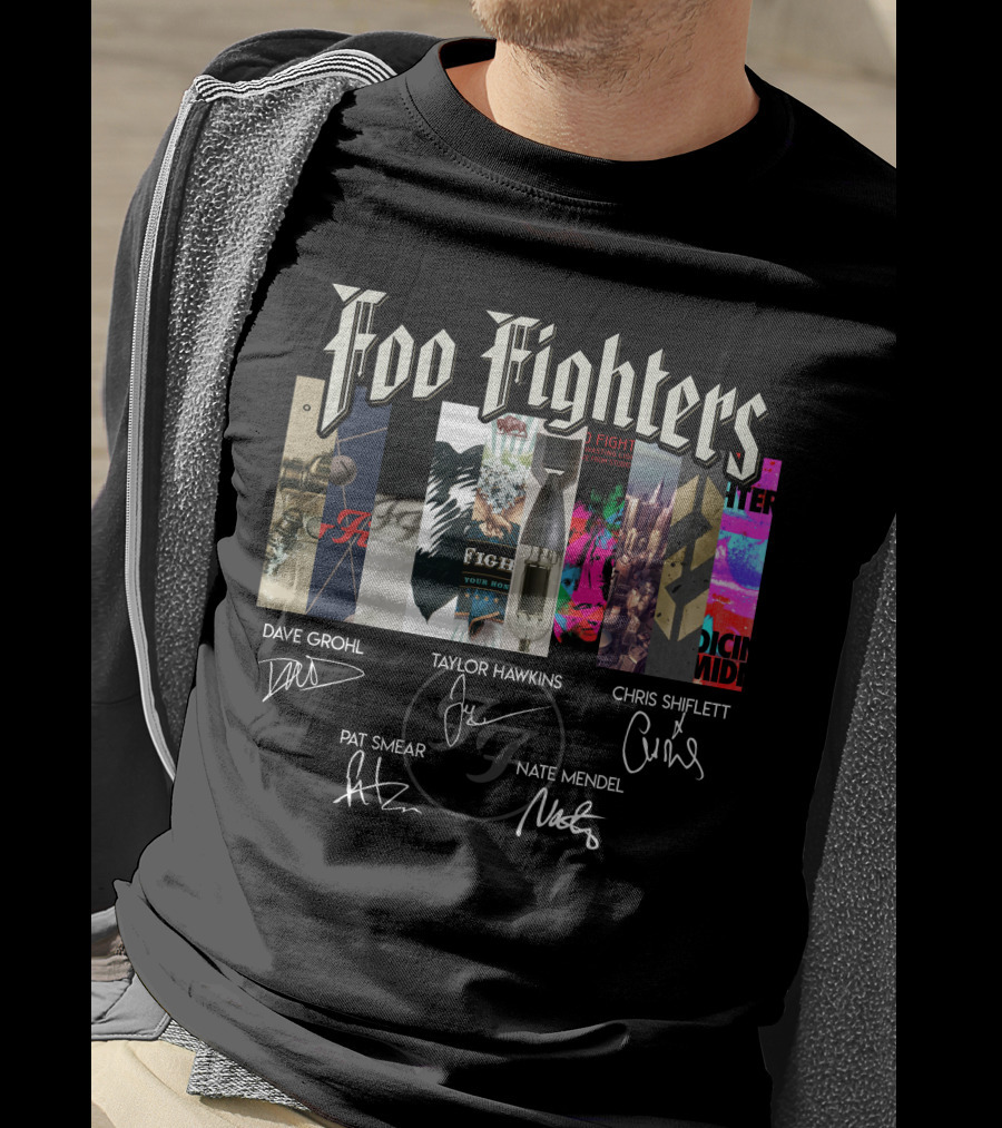 Foo Fighters Album Collage With Band Member Signatures T-Shirt
