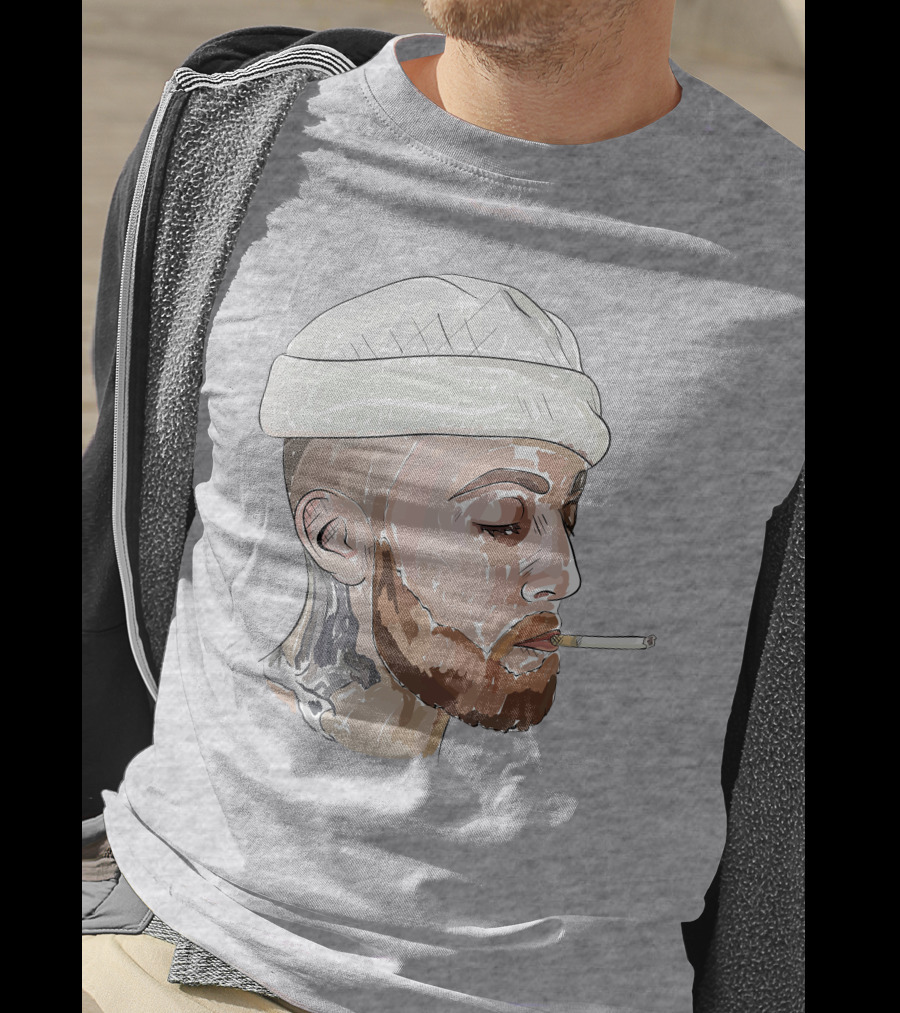 Graphic Beanie Skull Smoking T-Shirt