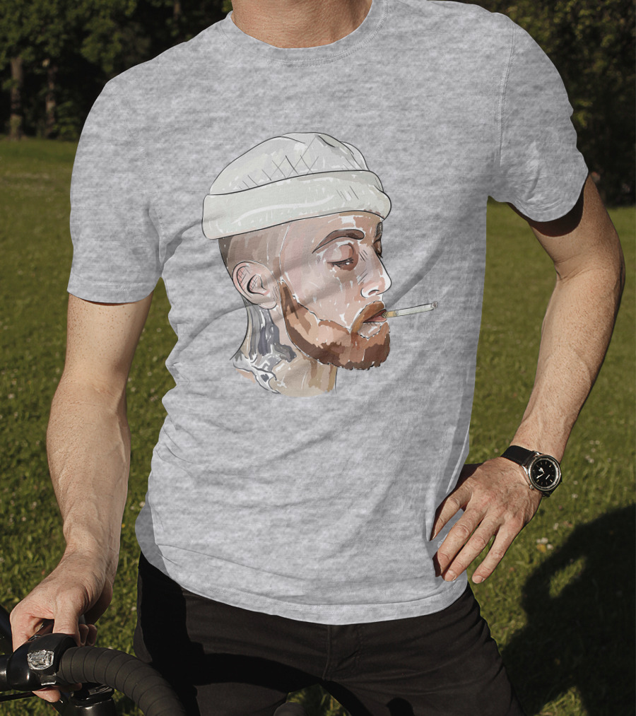 Graphic Beanie Skull Smoking T-Shirt