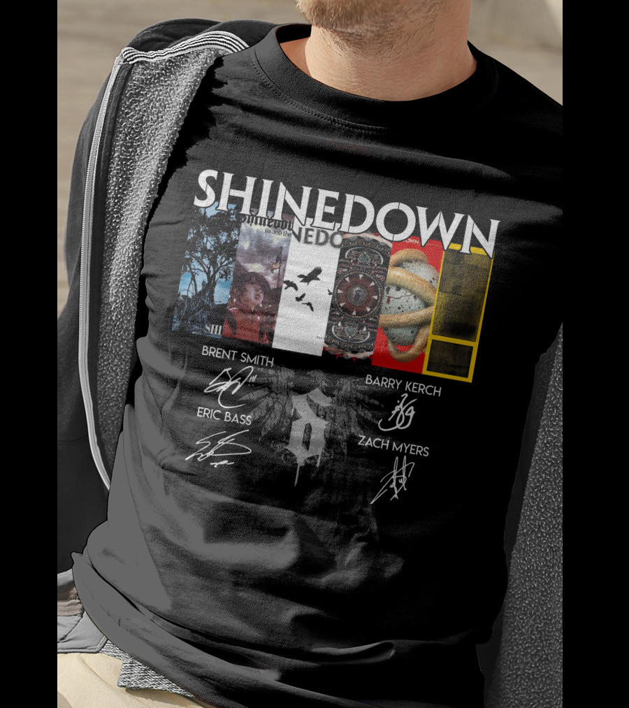 Shinedown Album Covers Brent Smith Barry Kerch Eric Bass Zach Myers Signatures T-Shirt