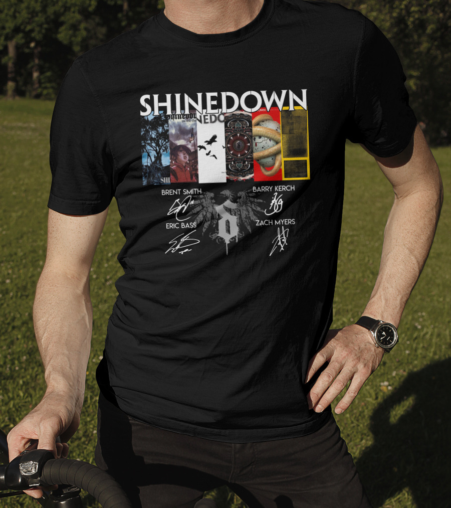 Shinedown Album Covers Brent Smith Barry Kerch Eric Bass Zach Myers Signatures T-Shirt