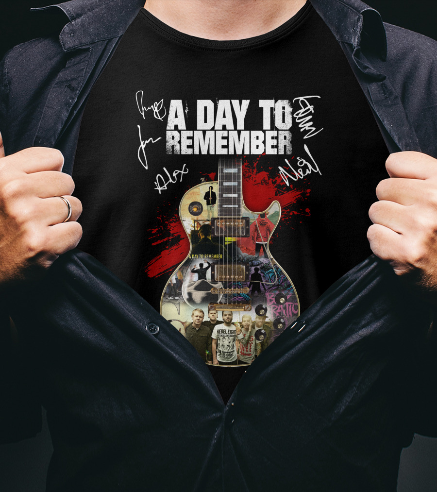 A Day To Remember Signed Guitar Collage T-Shirt