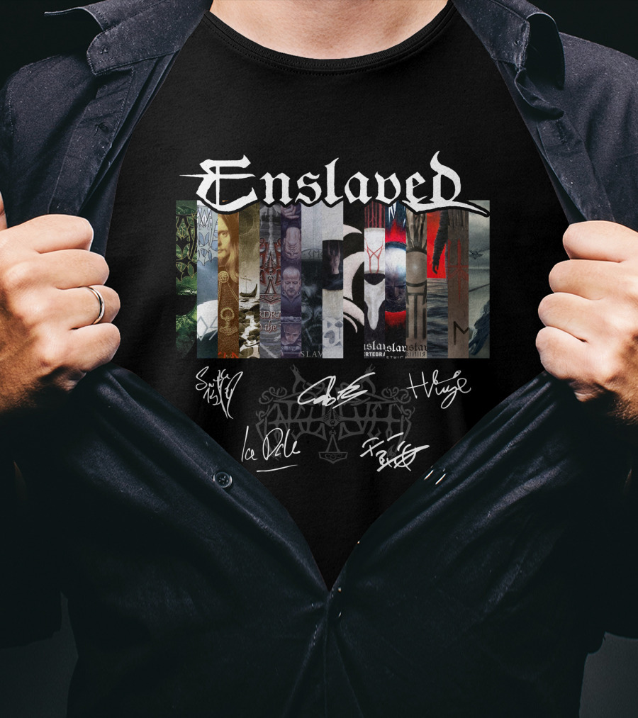 Enslaved Album Covers With Band Signatures T-Shirt